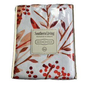 Southern Living Floral White Orange Red Jardin Shower Curtain  Sz 72X72